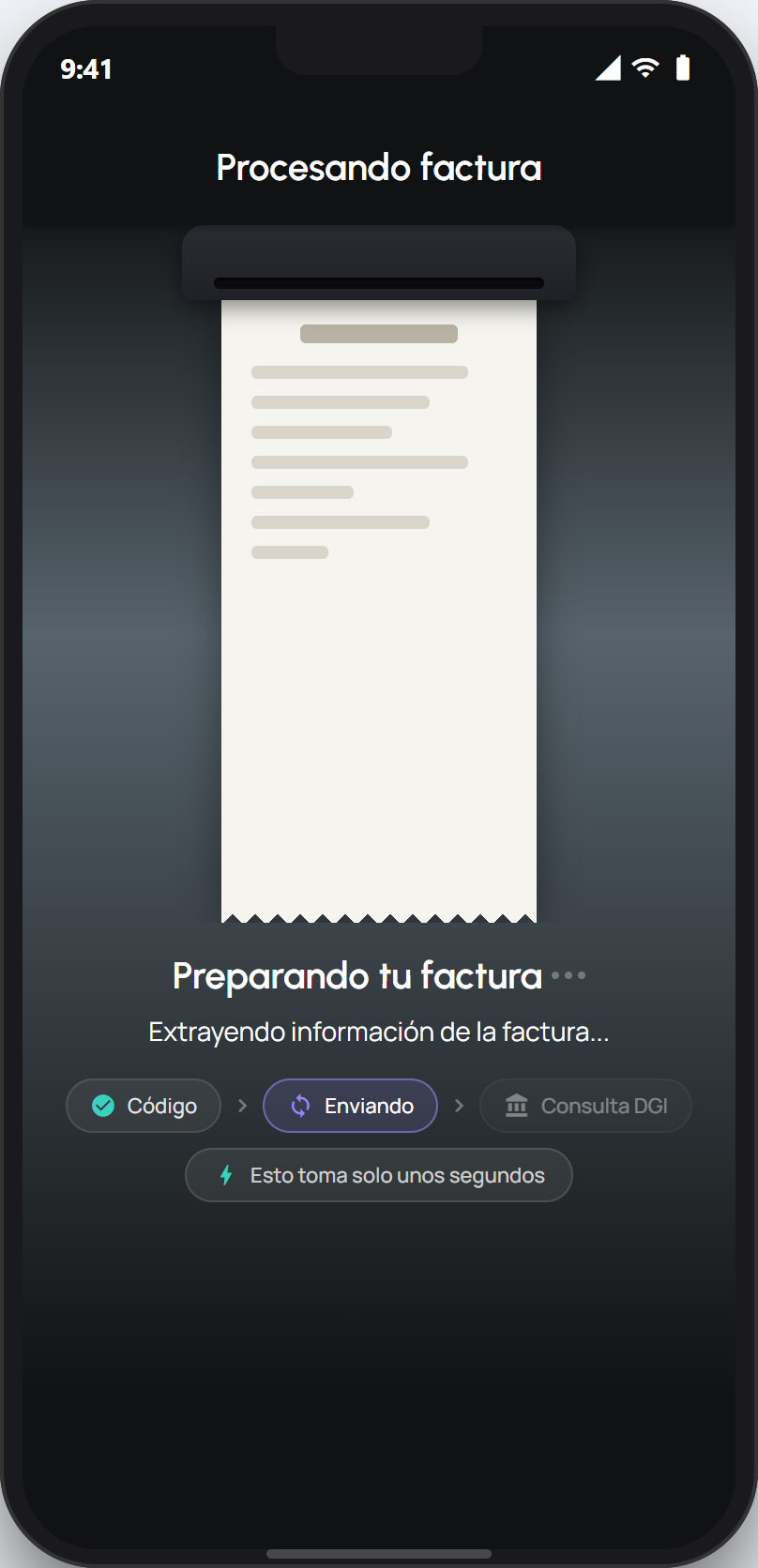 Pantalla Procesando factura