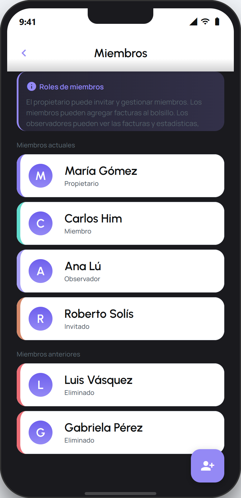 Pantalla de miembros del Bolsillo