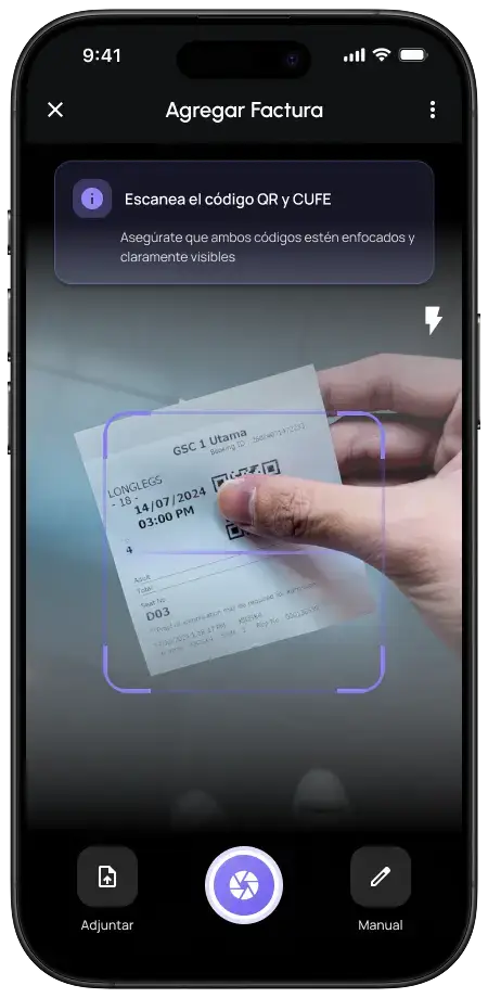 Visor del escáner QR con vista previa de la factura
